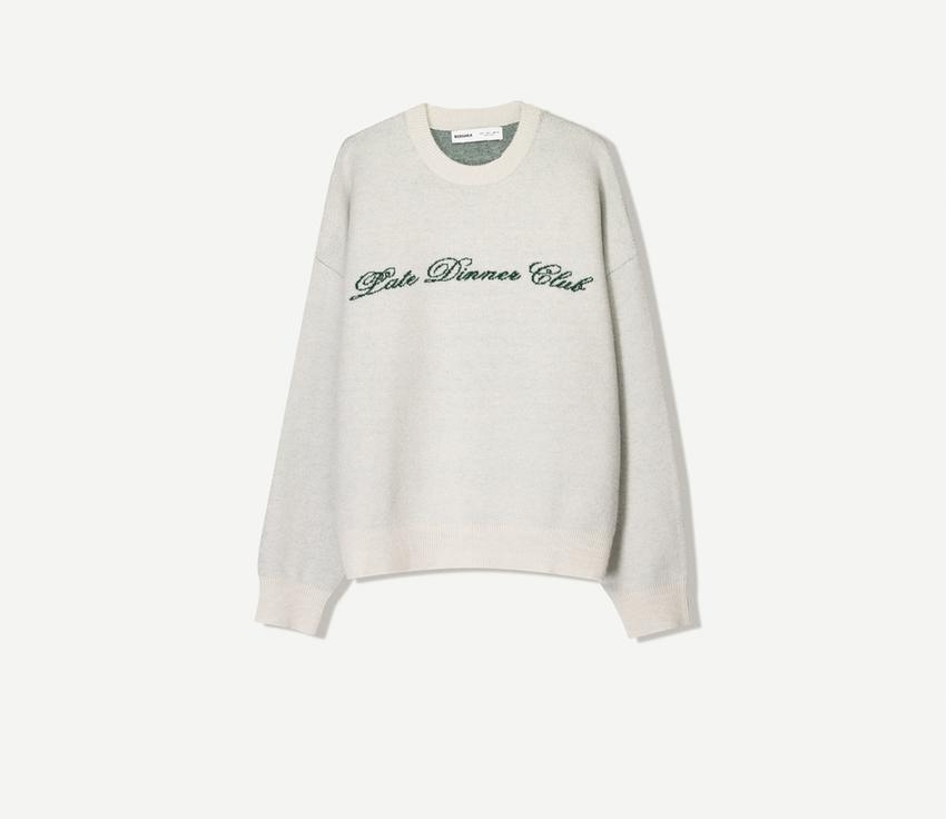 Custom Logo Casual Oversize Jacquard Letter Knit Top 100% Cotton Crew Neck Long-sleeve Jacquard Knit Sweater for Men