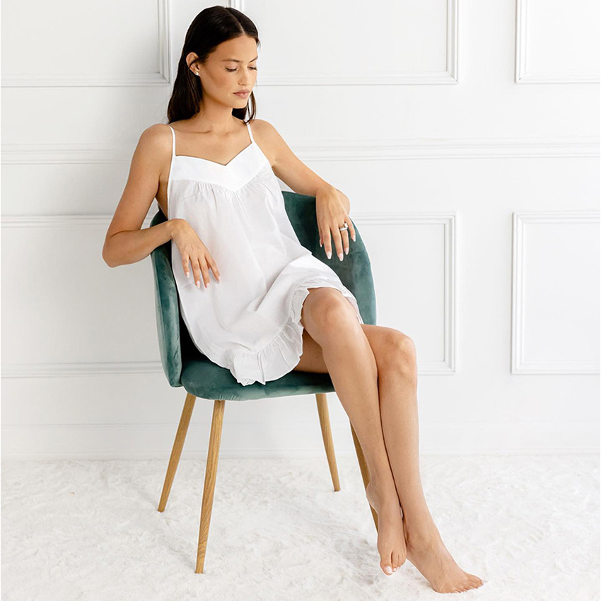 SMOOTH OEM ODM Womens Pure Cotton Backless Camisole Nightgown Ruffle Mini Sleepwear Loungewear Homewear