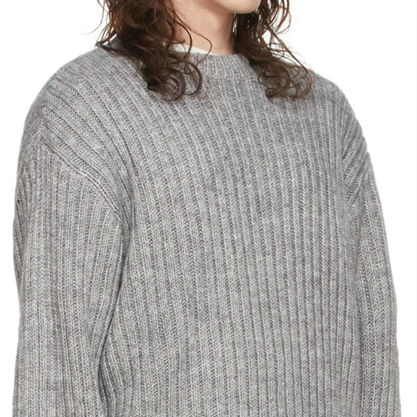 Custom Logo 100% Cotton Rib Sweater for Male Men's Winter Knitwear Casual Wear Pullover Vintage Gray Jumper Top