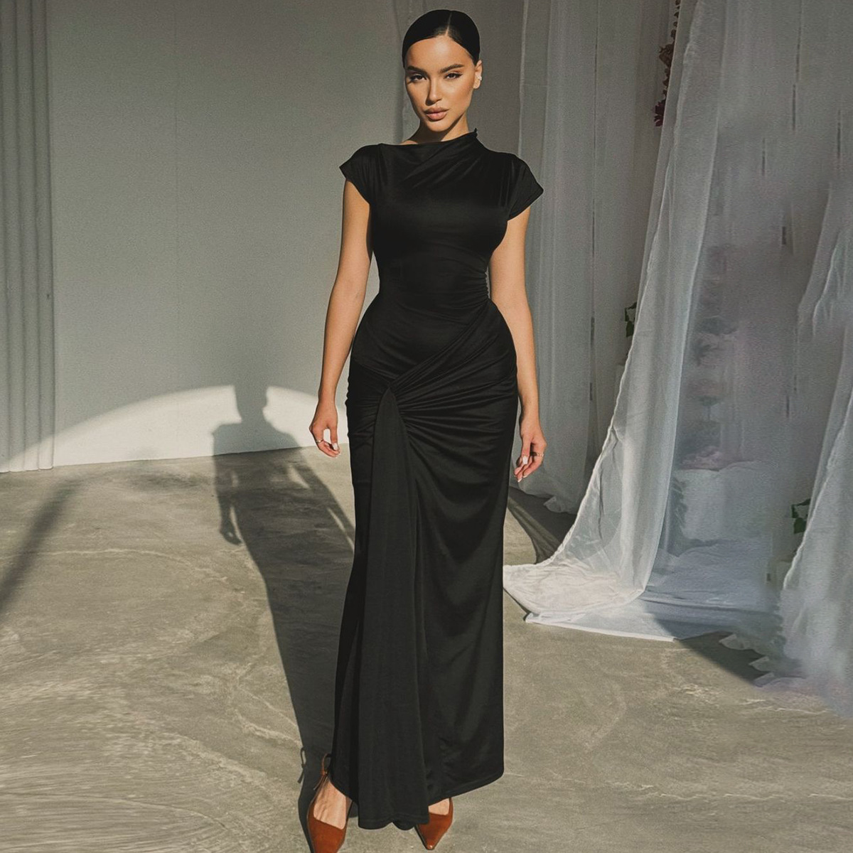 Hot Selling Women's Maxi Dress Fashion Elegant Short Sleeve Dress Slim Dress for Woman