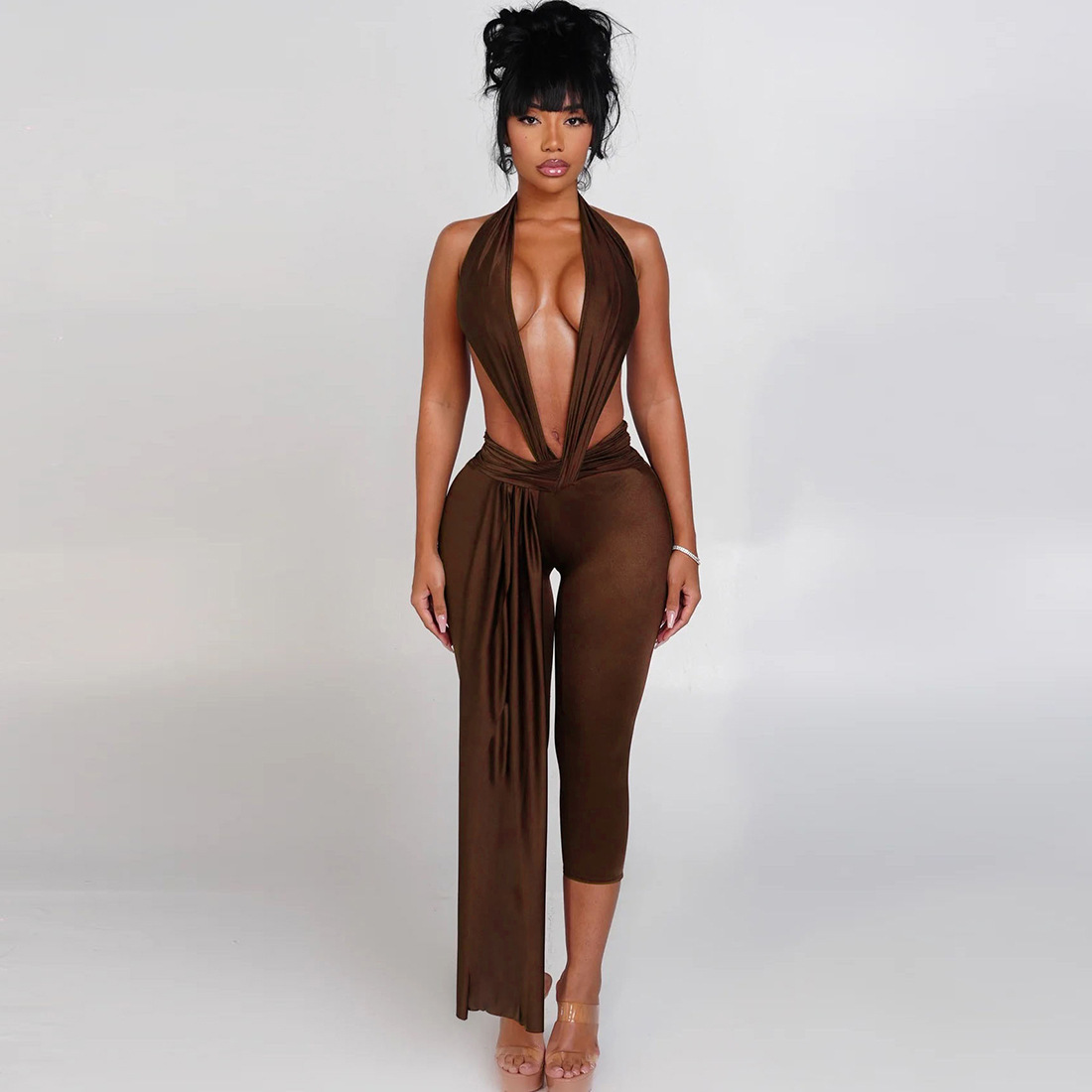 K25Q81851 2026 Spring/summer Fashion Solid Sexy Hot Girl Sleeveless Halter Backless Jumpsuit Women's One Piece Casual Playsuit