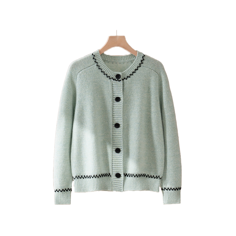 Hot-Selling New Winter for Women's Streetwear Thick Fashion Color-Block Round-Neck Knitted Cardigan Sweater Single-Row Button
