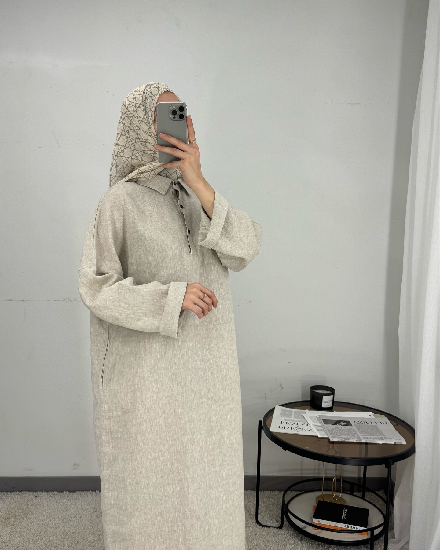Willson Muslim Modest Linen Breathable Lightweight Abaya Dress Plus Size Casual Beige Maxi Dress for Women Button Spring