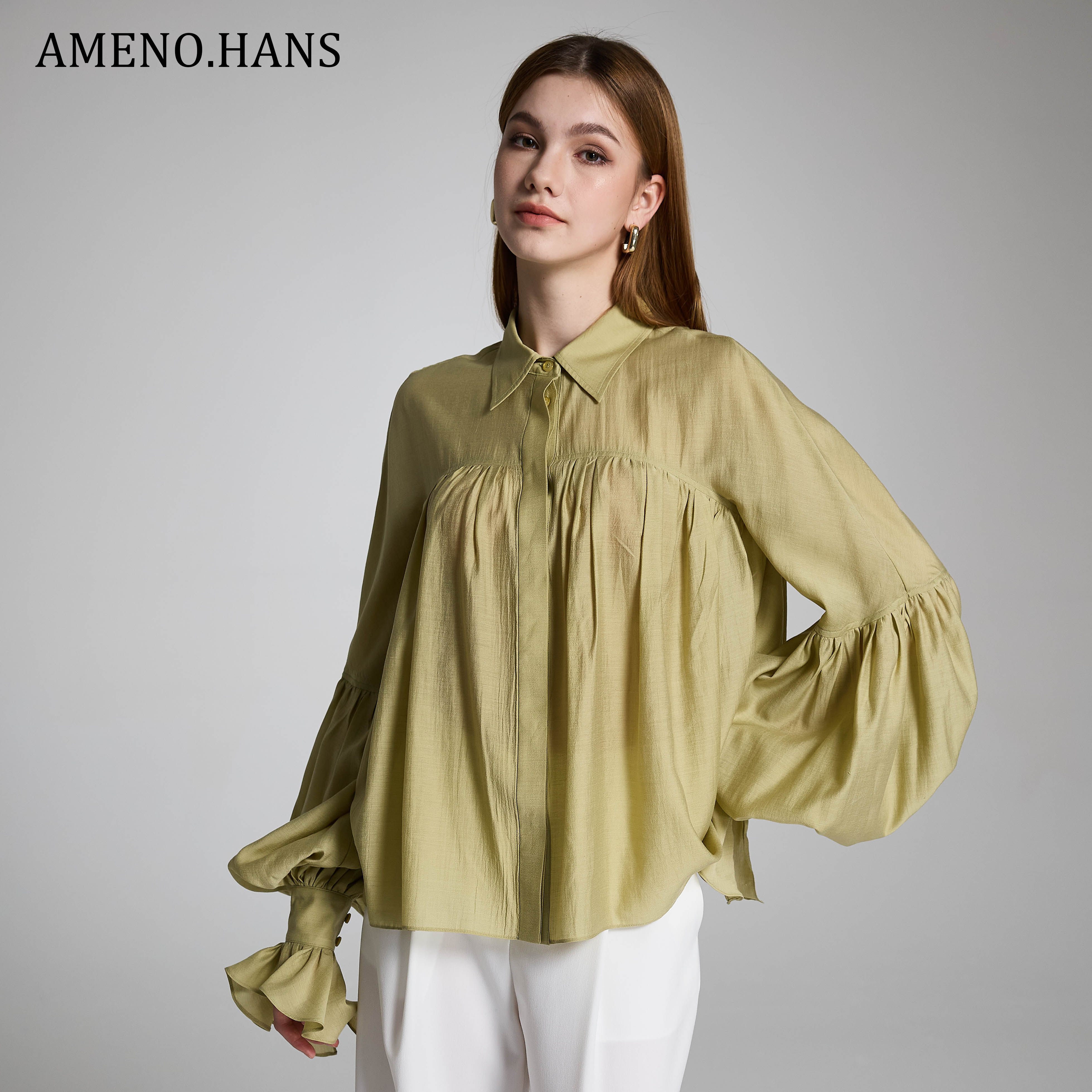 Hot Sale Loose Puff Long Sleeve Elegant Blouse for Women Shirts Blouses and Tops Fashionable