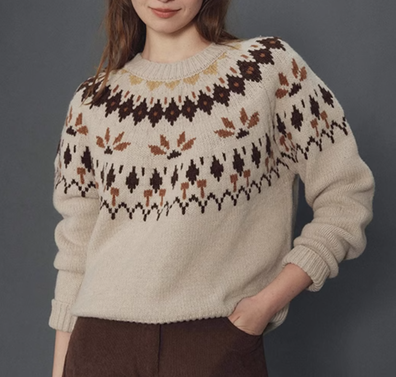 Modern Design ODM &amp; OEM Korean Style Casual Winter Wear Geometric Pattern Brown Fairland Knitted Sweater