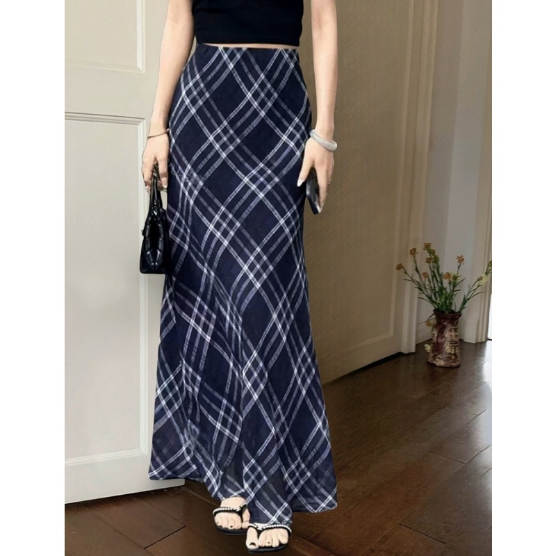 Women Spring Autumn Plaid Print Wrap Hips Skirts Fashion Ankle-Length Sexy Slim Pencil Skirts Preppy Style Girls Slit Midiskirt