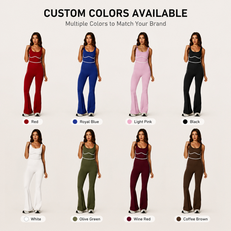 Custom Logo One Piece Flare Yoga Jumpsuit High Stretch Sleeveless Workout Bodysuit For Women Gym Wear
