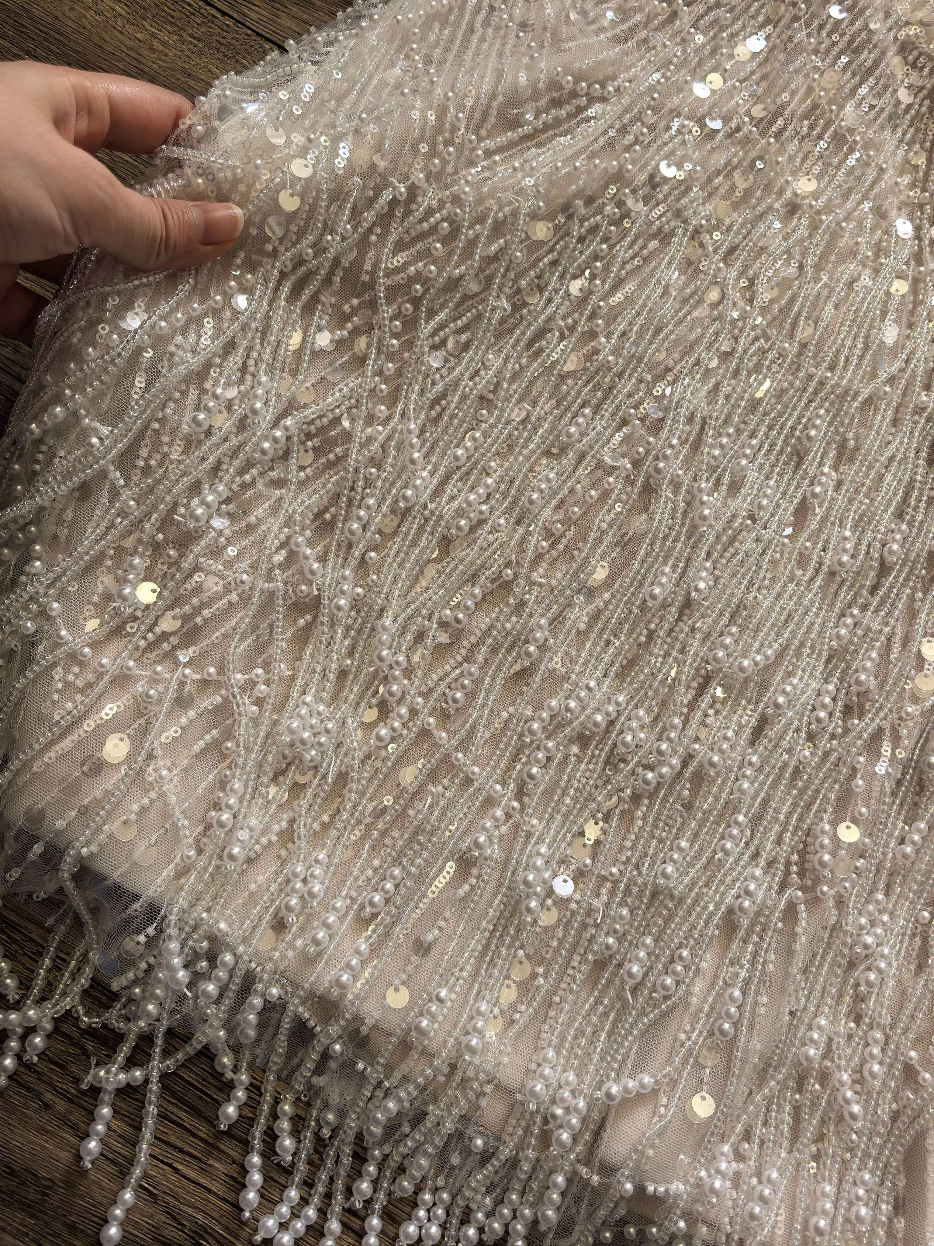 Luxury Sexy Rhinestone Sequin Beads Pearl Tassel Chain Sleeveless Mini Dress For Birthday Party Wedding