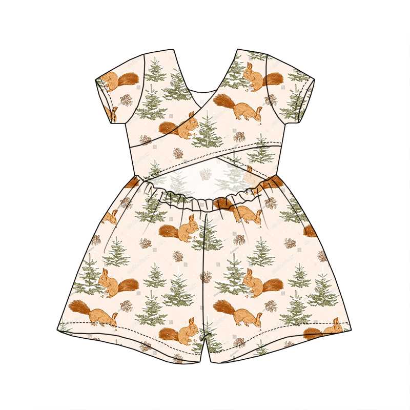 Wholesale Girls Short-Sleeve Wrap-Back Cutout Romper with Stretchy Waist Toddler Breathable Summer Playsuit One-Piece Jumpsuit