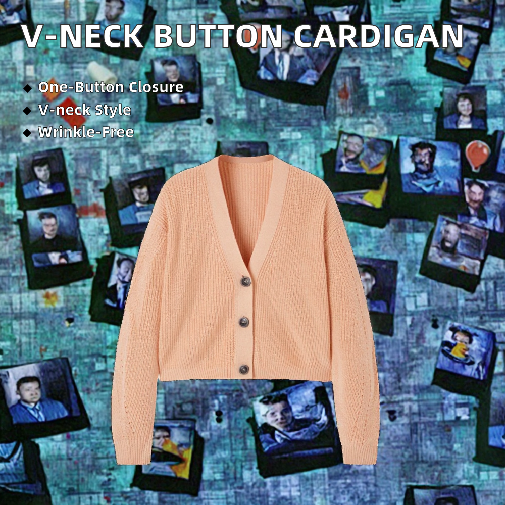 Solid Color V-Neck Cardigan Sweater for Women Loose Outer Woven Casual Style for Autumn Season