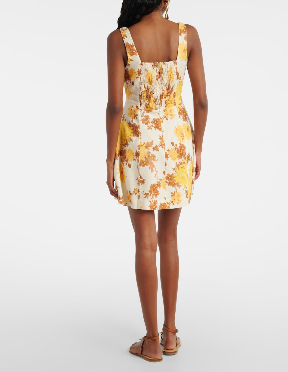 Shenzhen Factory Design High-quality Natural Elegant Floral Dress Summer Casual Floral Linen Minidress in Yellow