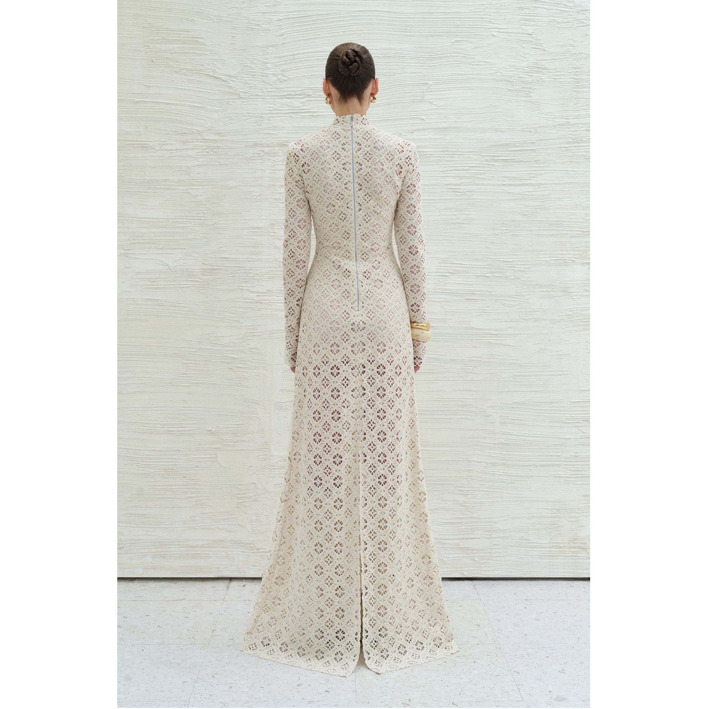 Hot Selling Maxi ODM Dresses Women Casual BINNAT EMB LACE LONG DRESS IVORY A-Line Regular Anti-Wrinkle Breathable Elegant Dress