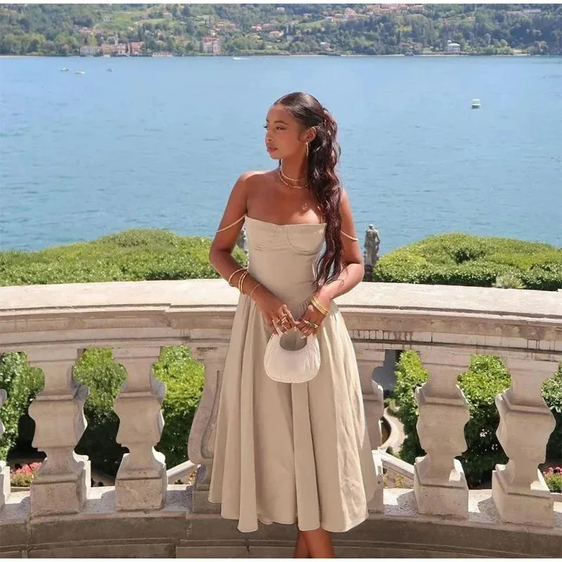 Summer Chic Square Collar Sleeveless Maxi Vestidos Luxury Dresses Elegant Fashion Female Evening Party Dresses for Women
