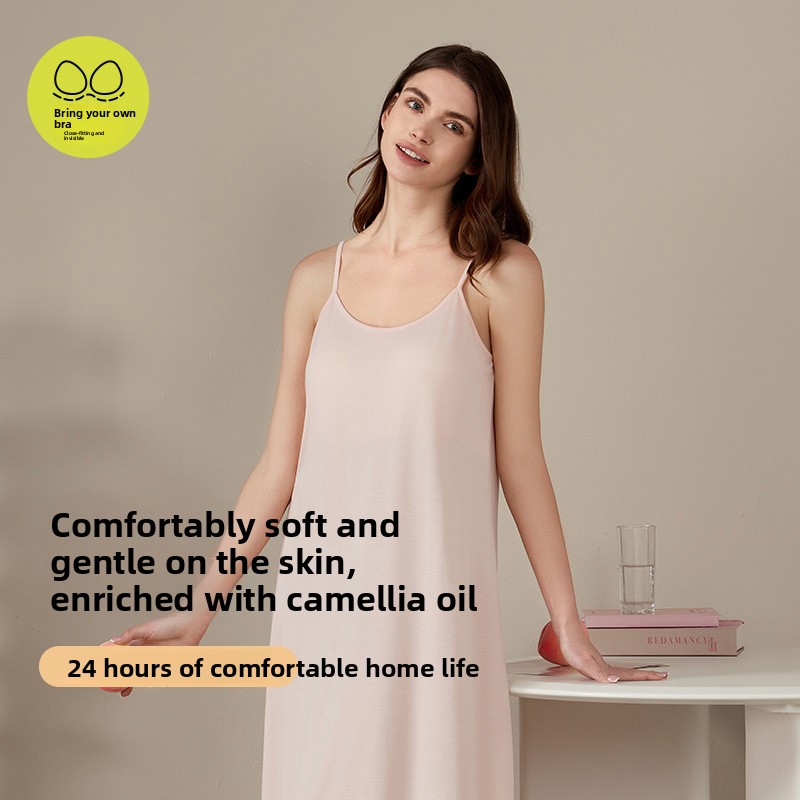 Qingdao Jishuang Breathable Summer Knitwear Mid-Length Sleeveless Camisole Dress Womens Vest Skirt Loungewear Nightgown
