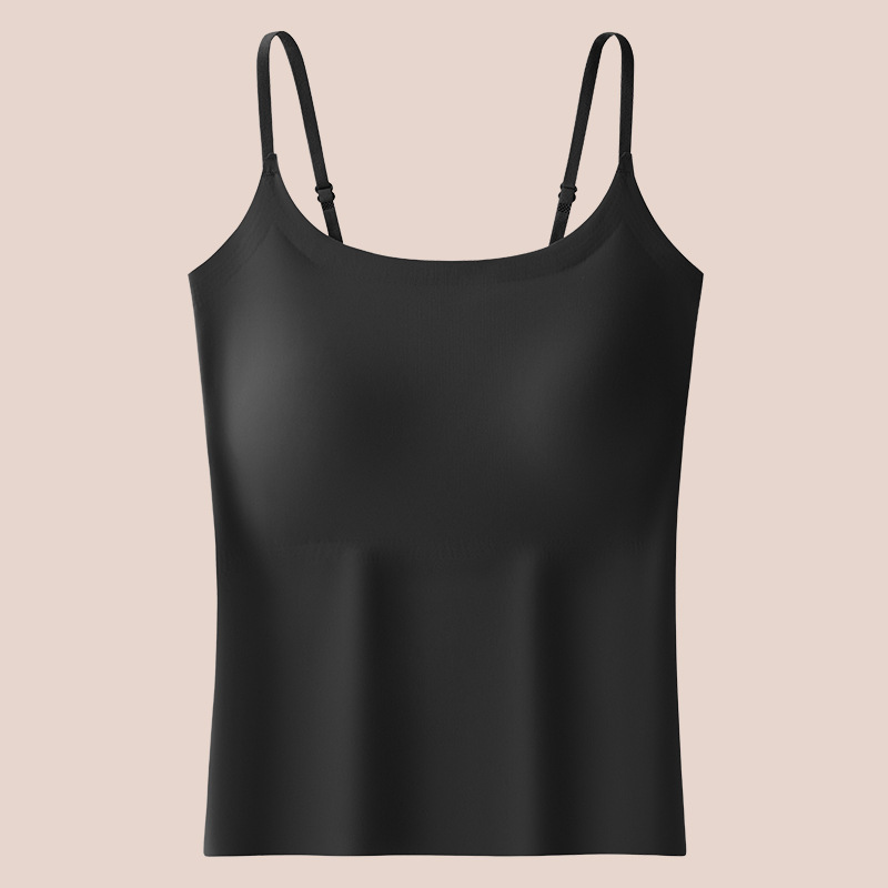 Seamless Cooling Camisole with Built-in Bra - Ice Silk Feel, Strappy Back, for Layering or Outerwear