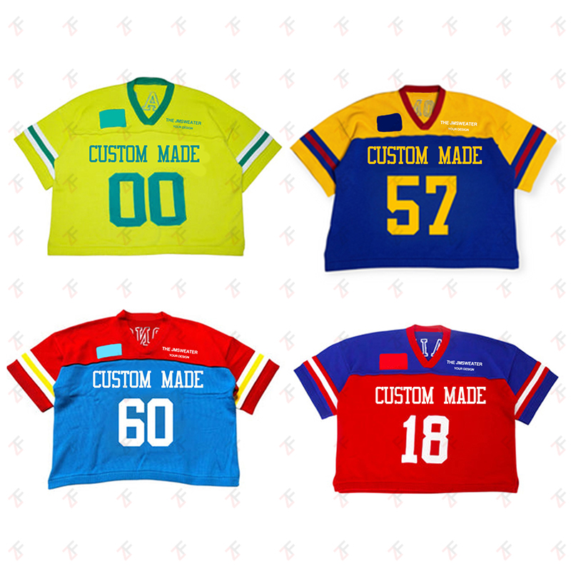 Knit Manufacturer Custom Logo Jacquard Embroidery Soccer V Neck Short Sleeve Top Knitwear Crop Men Sweater Knitted Jerseys