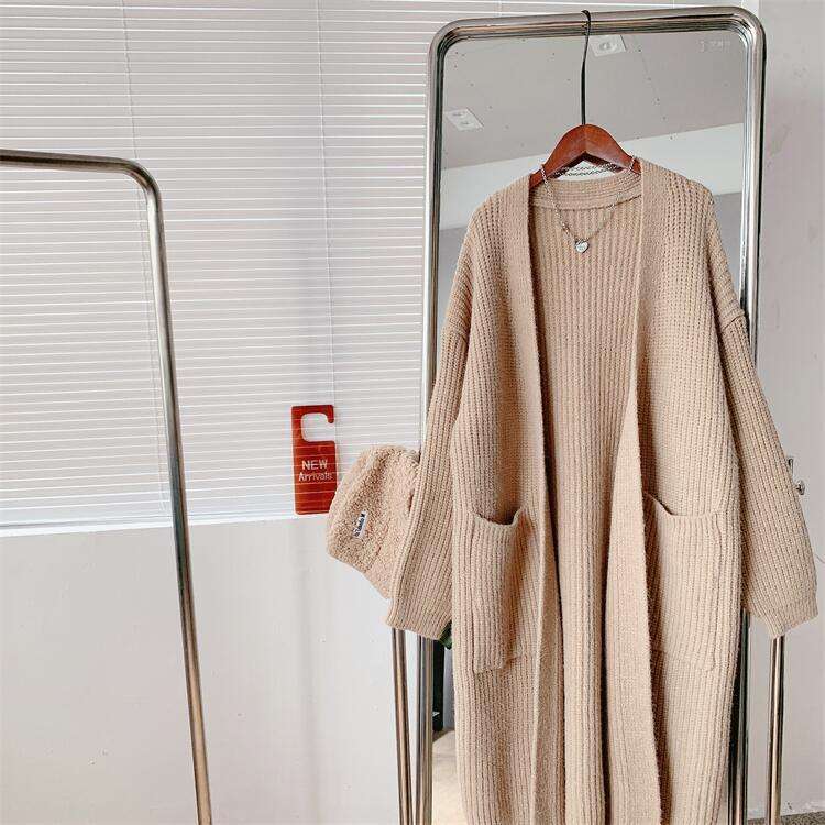 Customized Autumn Women's Thick Knitted Sweater Cardigan OEM Factory Long-sleeved Loose Large Size Casual Long Basic Sweater