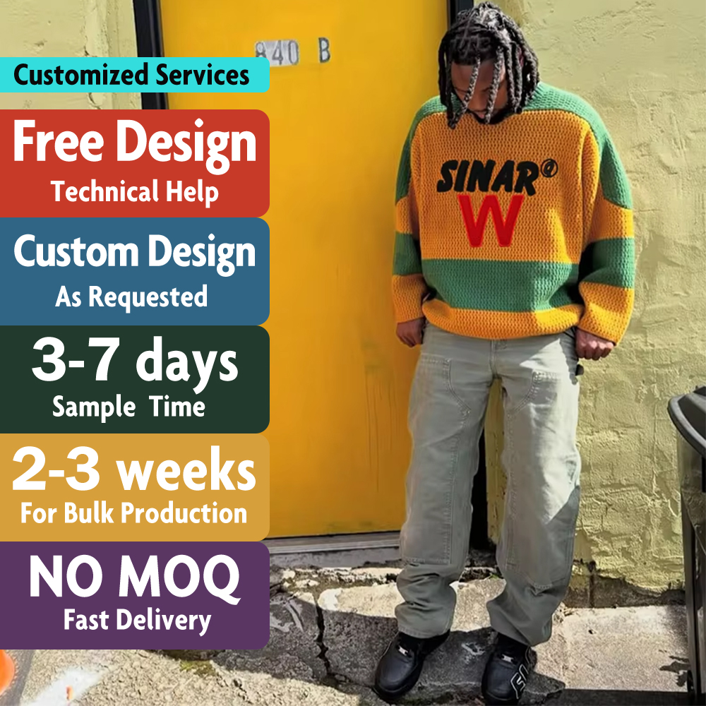 Custom LOGO Men's Sweater Winter Embroidered Patches Jumper Casual Pullover Knitwear Knitted Jersey Crochet Hockey Sweater Men