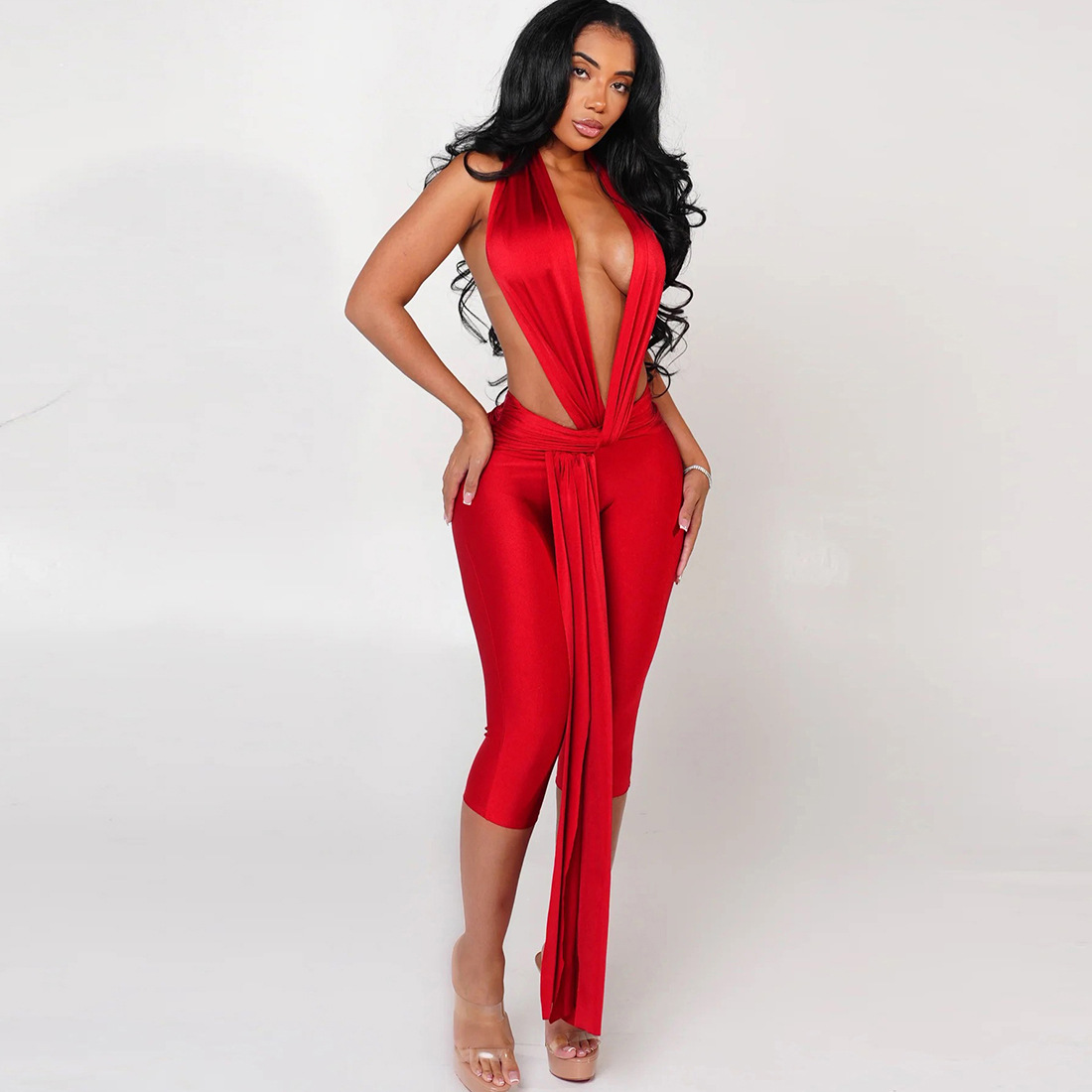 K25Q81851 2026 Spring/summer Fashion Solid Sexy Hot Girl Sleeveless Halter Backless Jumpsuit Women's One Piece Casual Playsuit