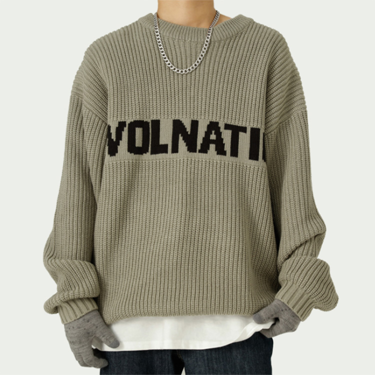 Custom Knit Sweaters logo Pull Homme Pullover Knitwear Oversized Letter Jacquard Crewneck Knitted Streetwear Sweater Men