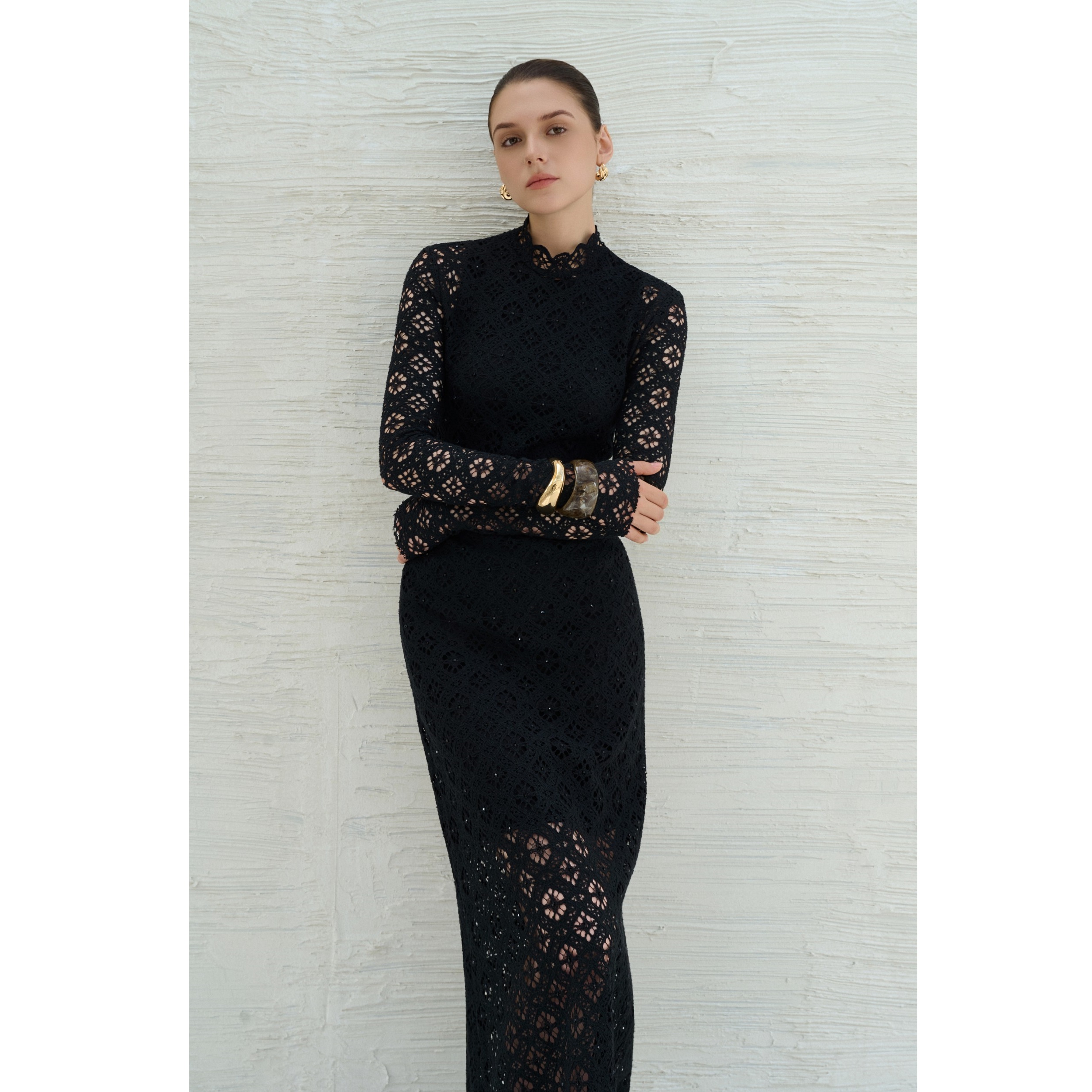 Hot Selling Maxi ODM Dresses Women Casual BINNAT EMB LACE LONG DRESS IVORY A-Line Regular Anti-Wrinkle Breathable Elegant Dress
