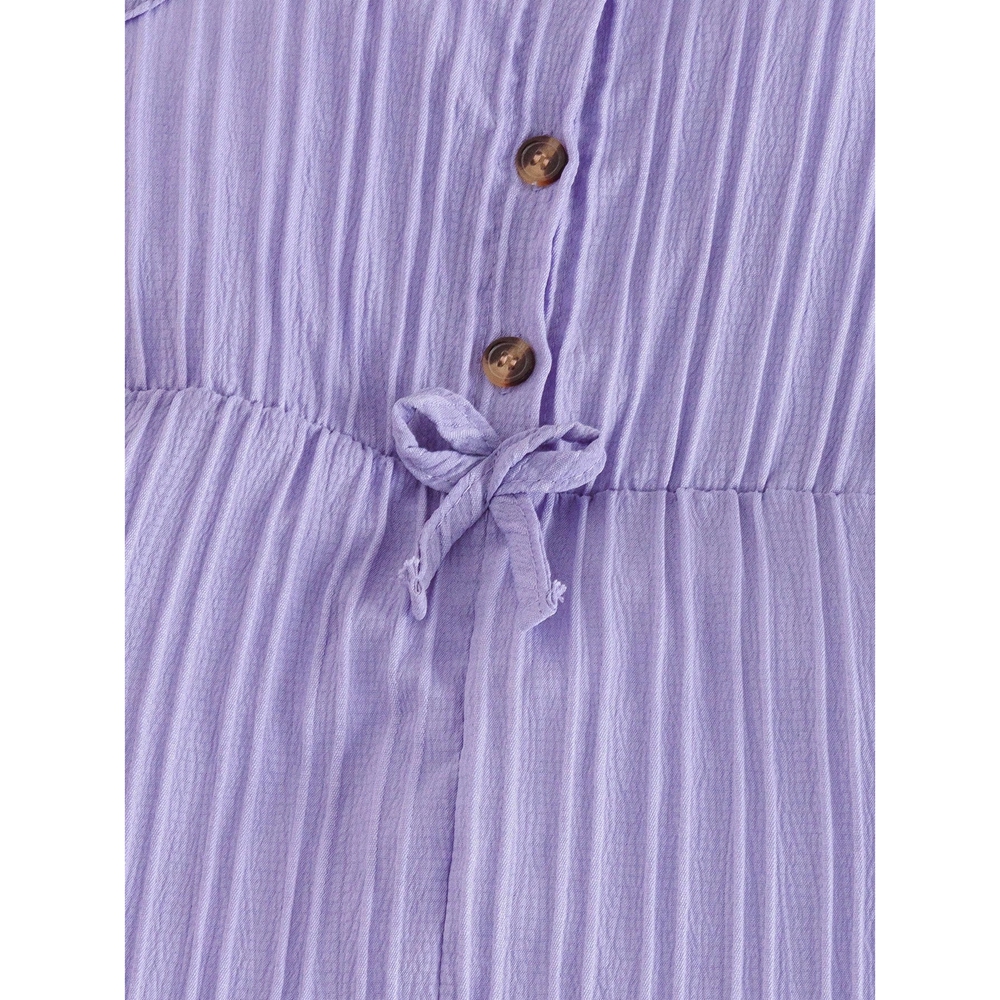 Minimalist Soft Stretch Vertical Rib Texture Button Placket Decor Ruffle Short Leg Hem Black Lavender Girl Kid Romper