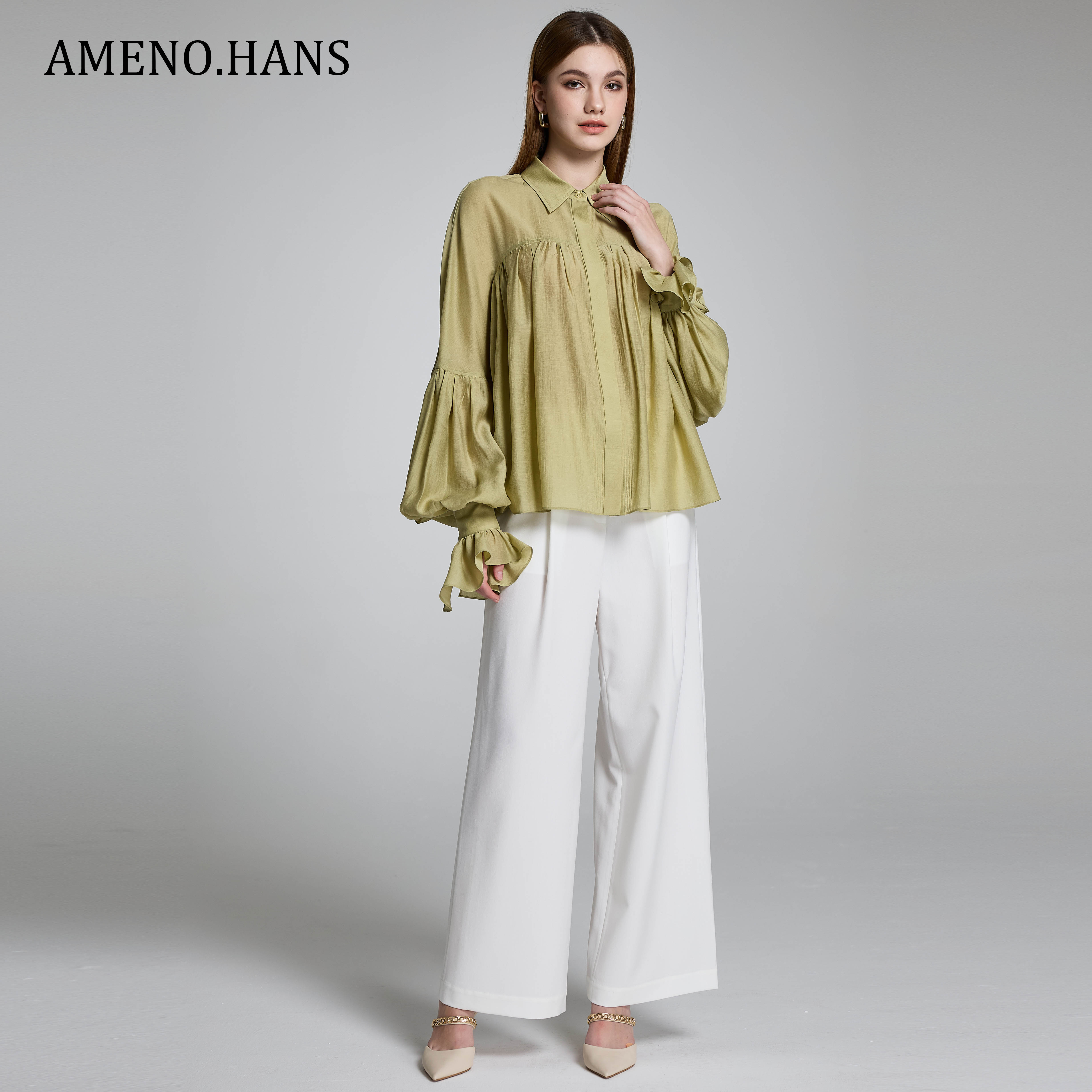 Hot Sale Loose Puff Long Sleeve Elegant Blouse for Women Shirts Blouses and Tops Fashionable