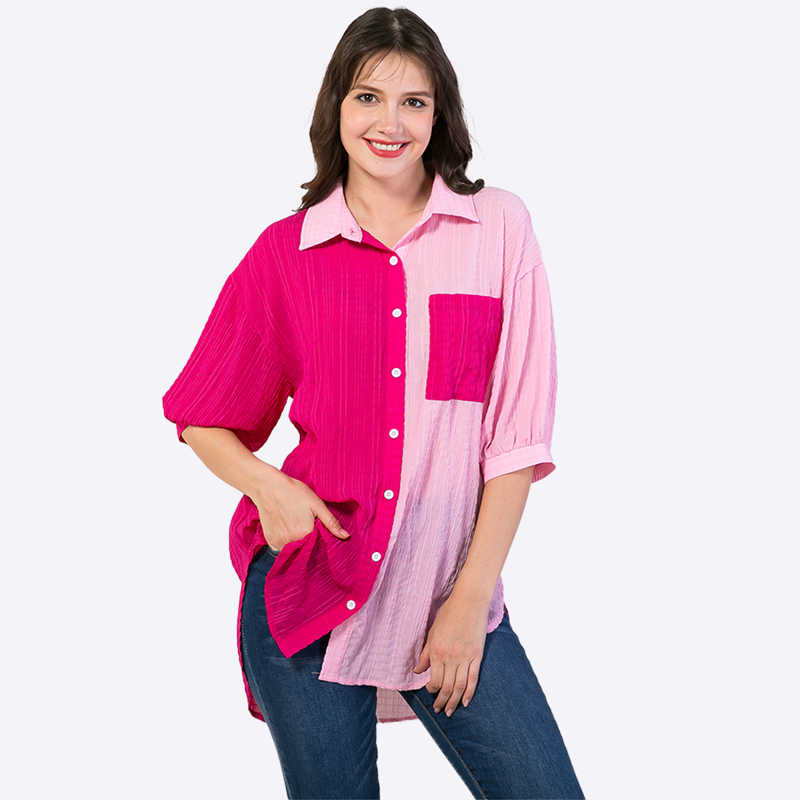 Pleated Textured Cloth Vintage Elegant Breathable Top Knitted Splicing Blouses Long Sleeves Shirt Oem Wholesale Manufacturer