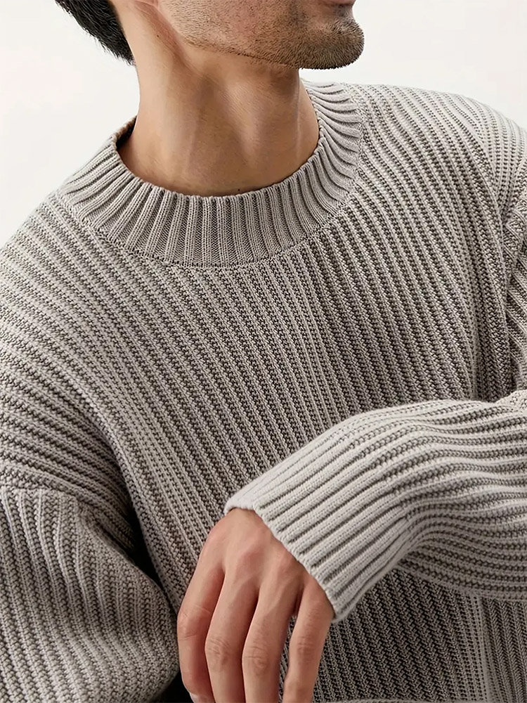 Custom Rib Men Knit Sweater Cotton Knitwear Solid Color Sweater Pullover Manufacturer Crew Neck Long Sleeve Knit Sweater Men