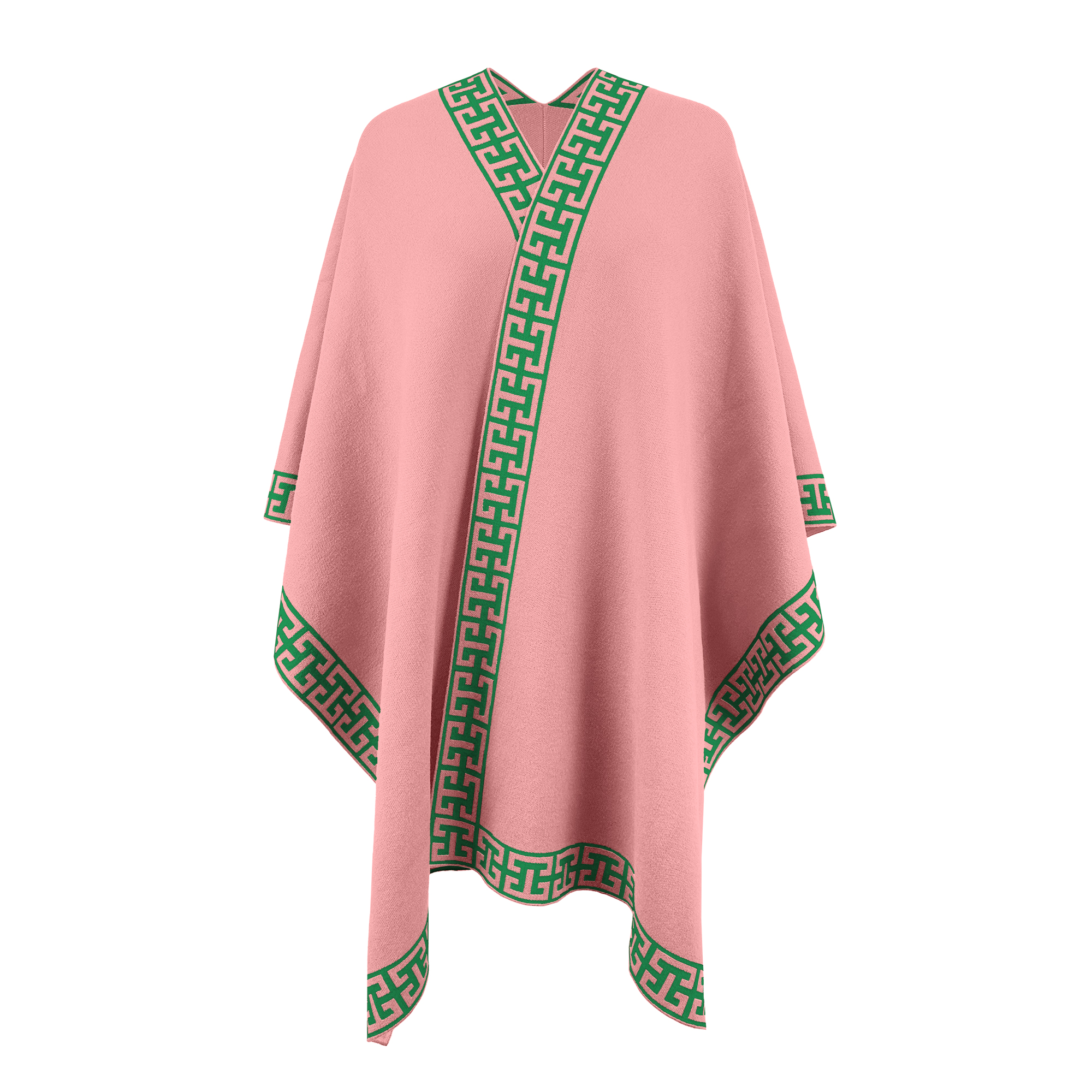 Custom Women's Open Front Casual Winter Cardigan Poncho Color Block Shawl Wrap Cape With Knitted Weave for Sorority Clothing