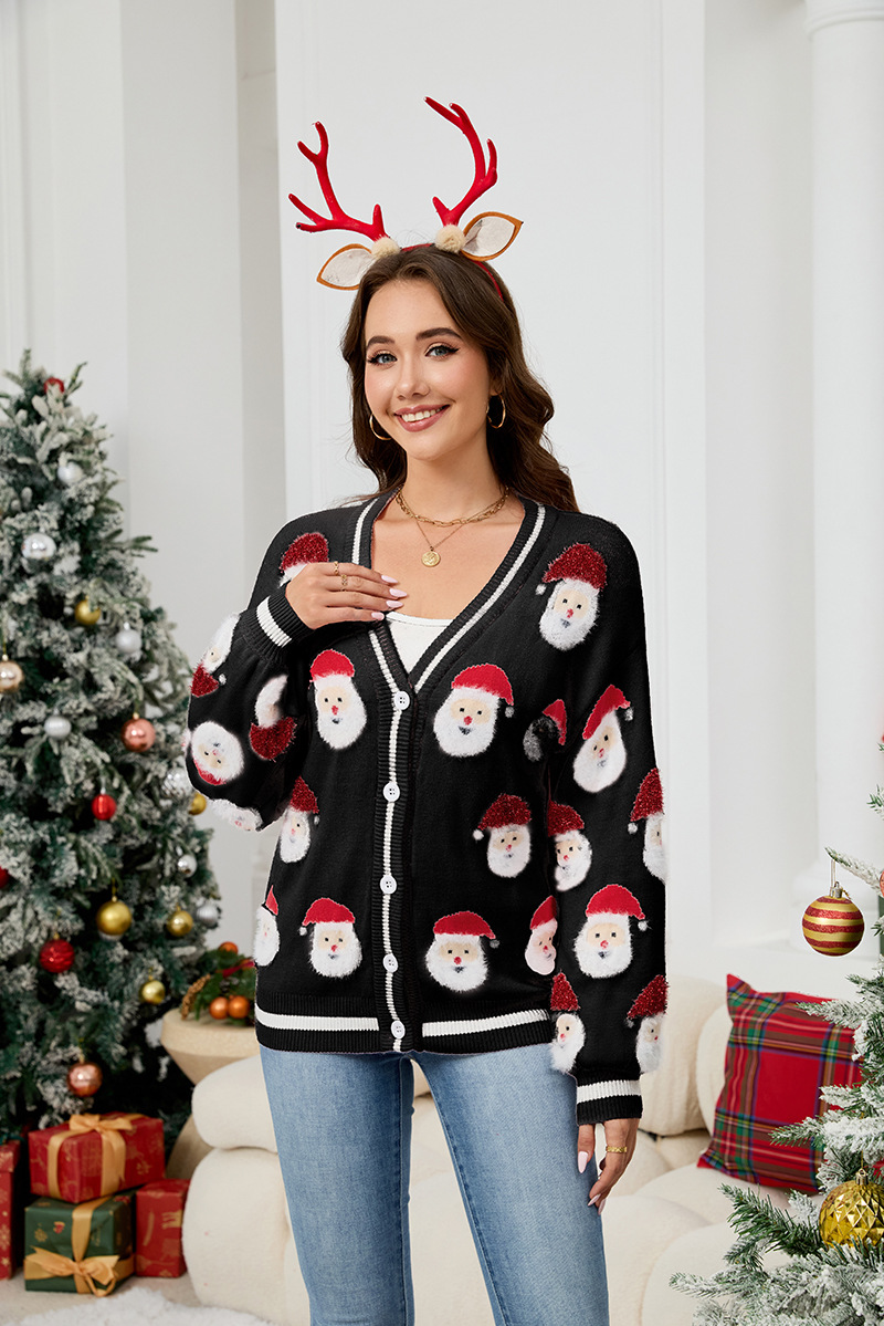 Wholesale Women's Casual Brocade Sweater Cardigan Autumn and Winter New Christmas Sweater