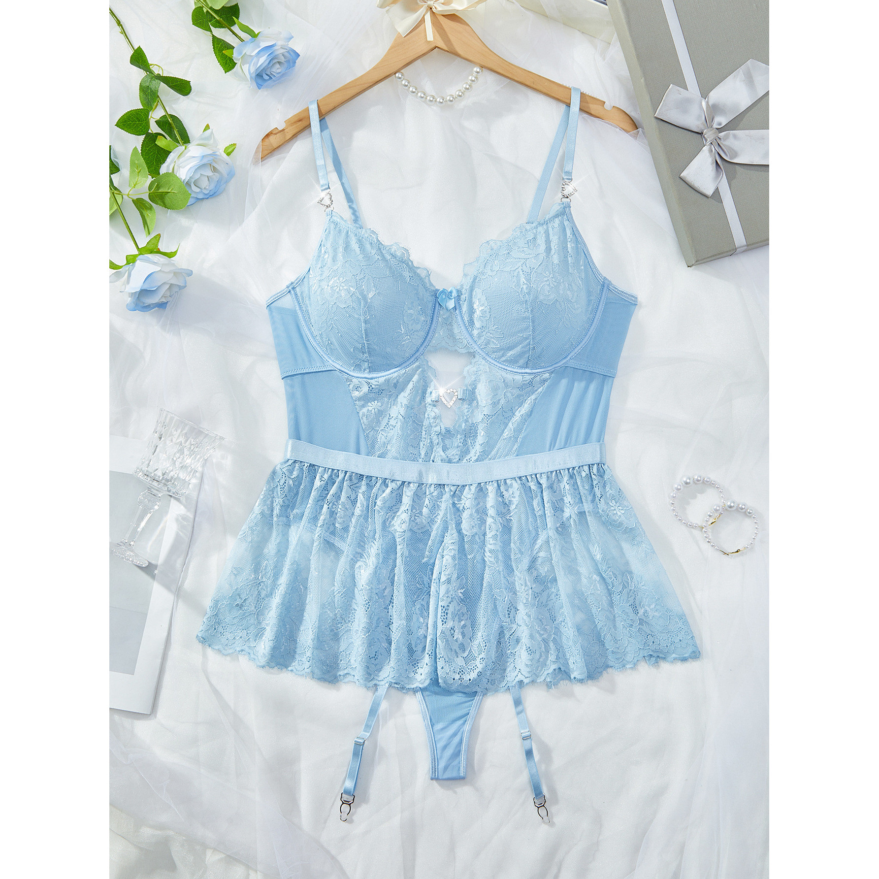 Women's Sexy Club-Style V-Neck Stretch Sleeveless Jumpsuit One-Piece Nylon Sheer Lace Strap See-Through Pajamas Playsuit All