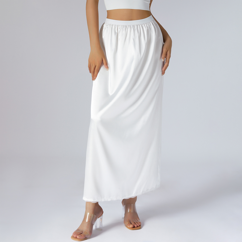 Women's Summer Casual Midi Skirt Half Slip Underskirt Solid Color Elastic Satin Waist Inner Lining Breathable Natural Waistline