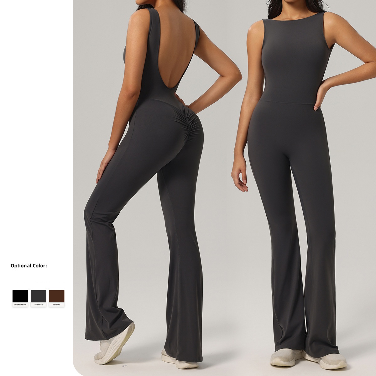 Women's High Quality Sleeveless Backless Fitness Bodysuit Yoga Pilates Workout Jumpsuit With Slight Flared Trousers Yoga Pants