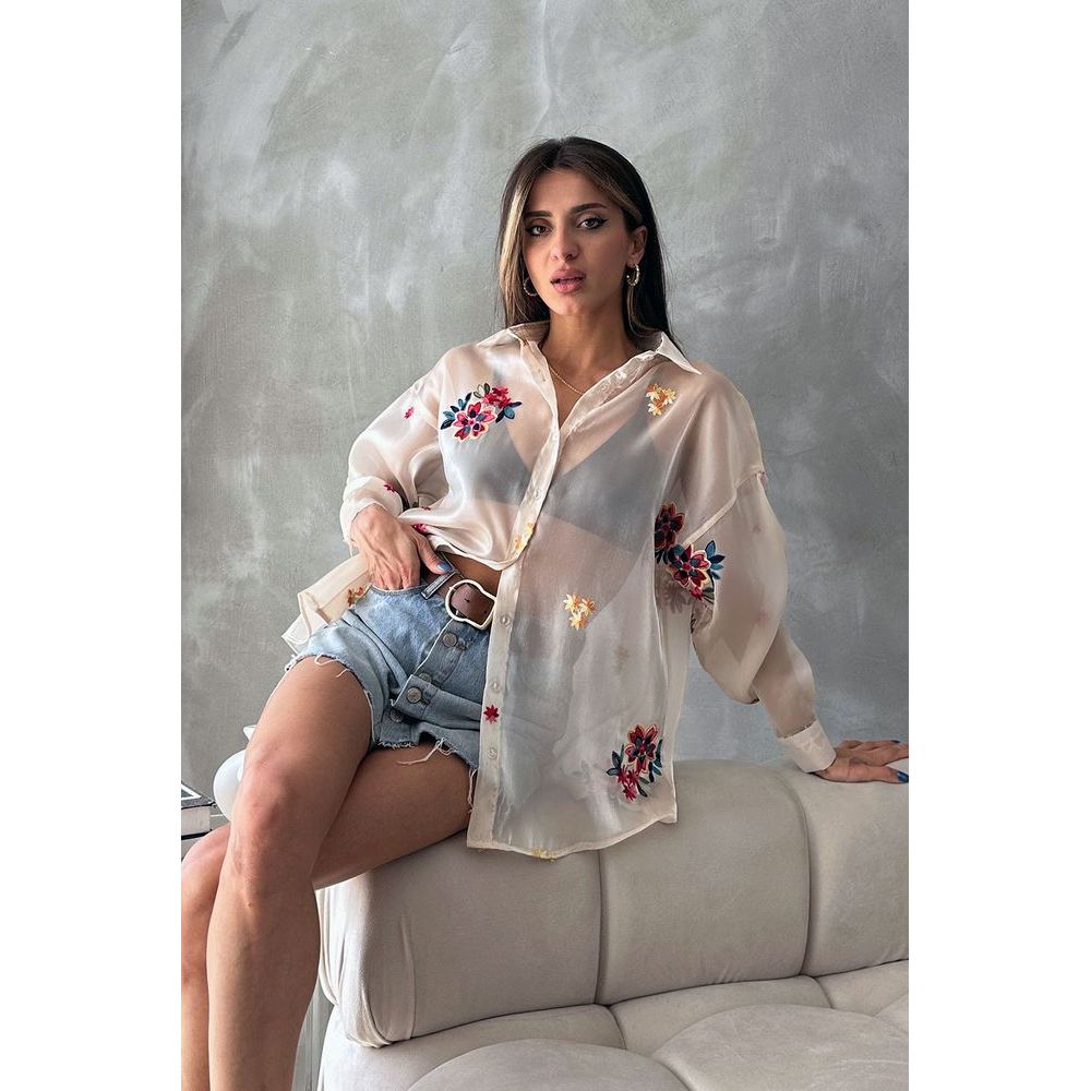 Women's Embroidered Organza Cream Shirt
