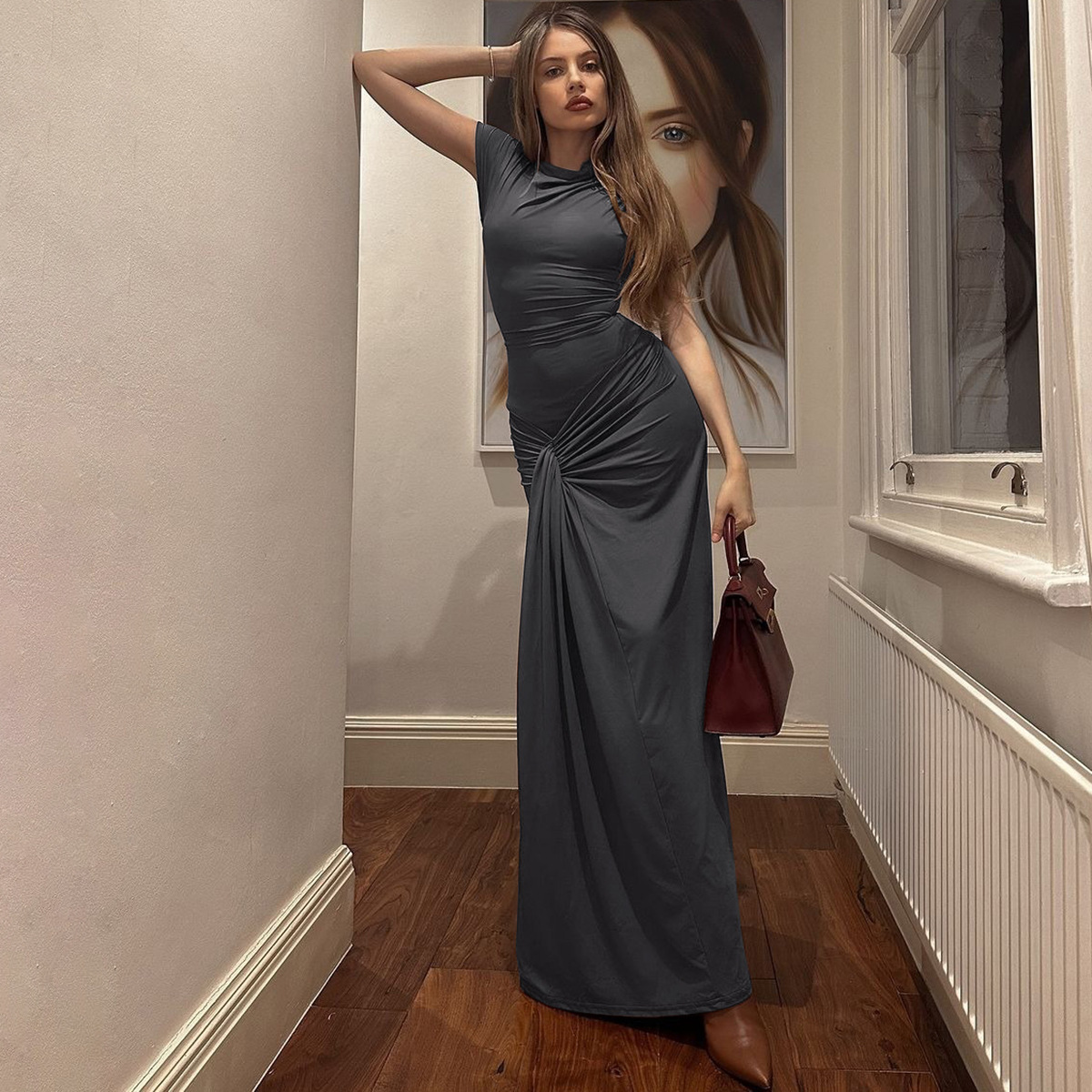 Hot Selling Women's Maxi Dress Fashion Elegant Short Sleeve Dress Slim Dress for Woman