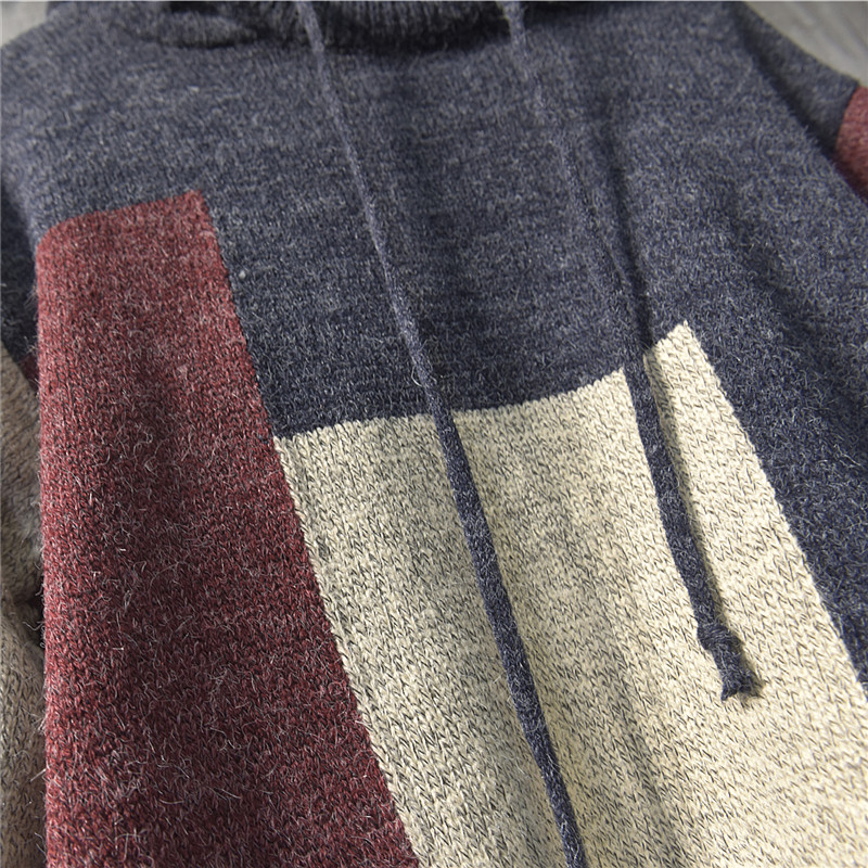 OEM Autumn Winter Men's Warm Fashion Neck Pullover Breathable 100% Cotton New Sweater Stitching Color Matching Thickened Knitted