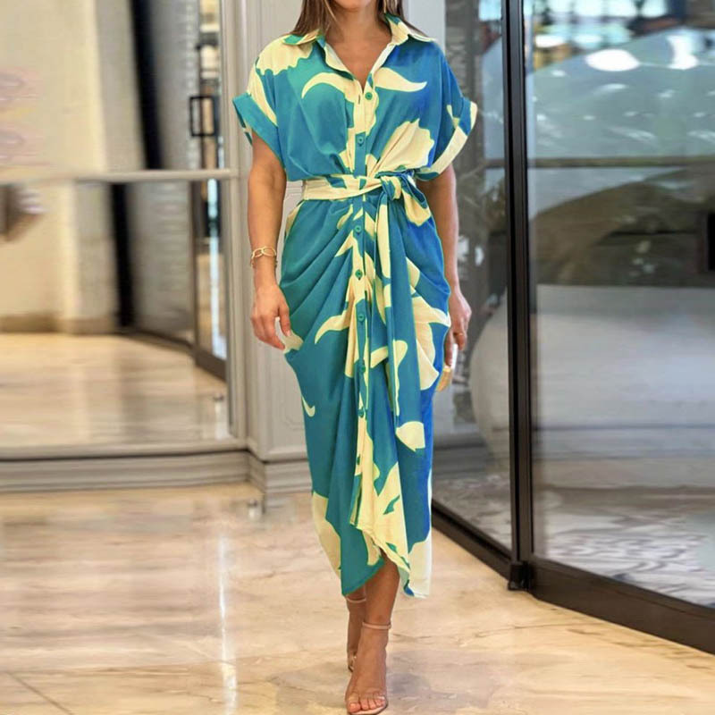 New Design Summer Multi Color Casual Bohemian Floral Short Sleeve Long Maxi Dress for Women