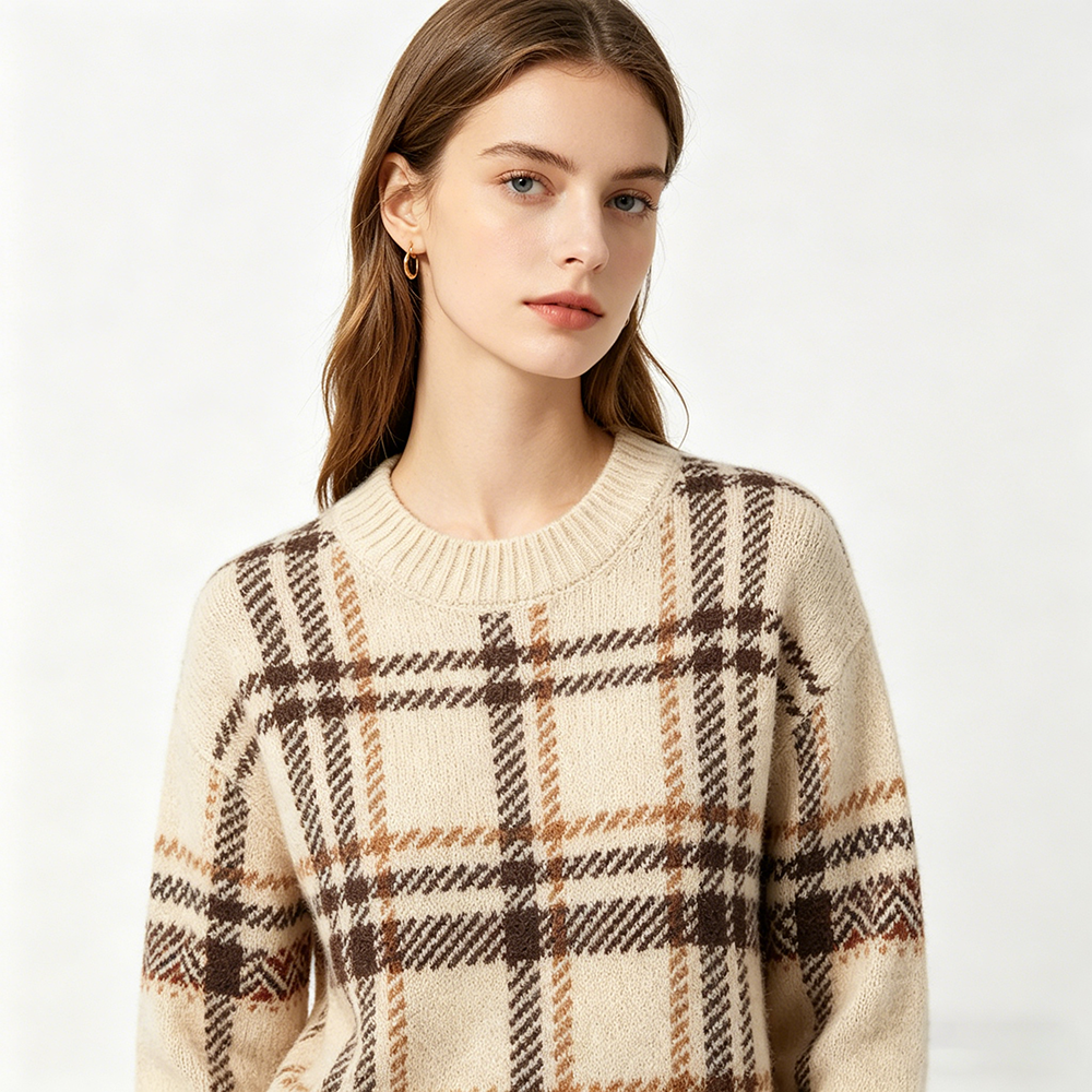 Custom Various Styles Women Pullover Cardigan Jacquard Design Knitwear Sweater For Ladies