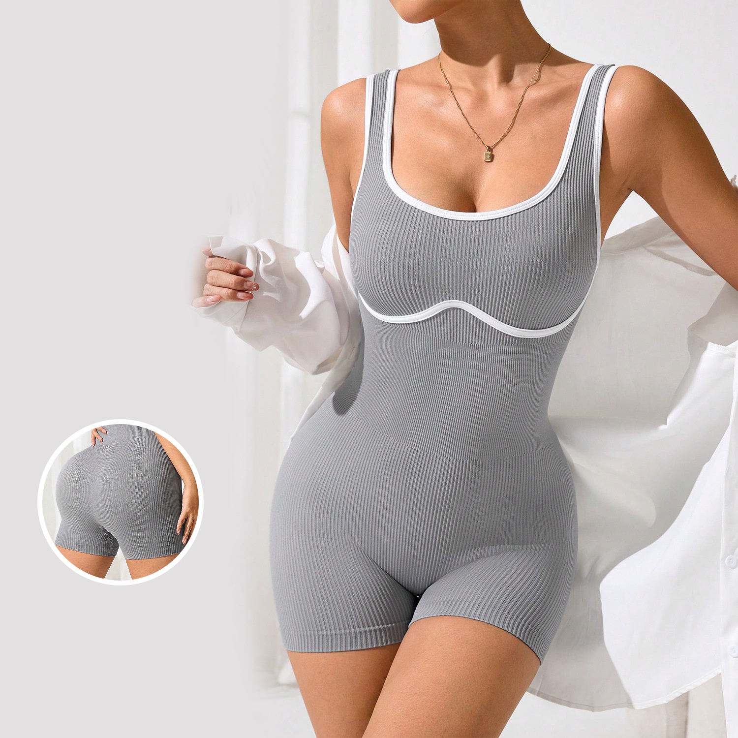 Women's Yoga One Piece Spaghetti Strap Tummy Control Romper Padded Bra Jumpsuit Workout Catsuit