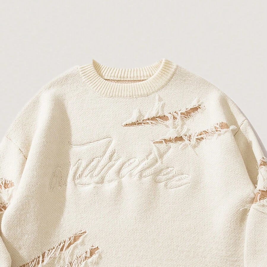 New Niche Solid Color 3D Pattern Men's Autumn Winter Casual Loose Pullover Sweater with Front Logo