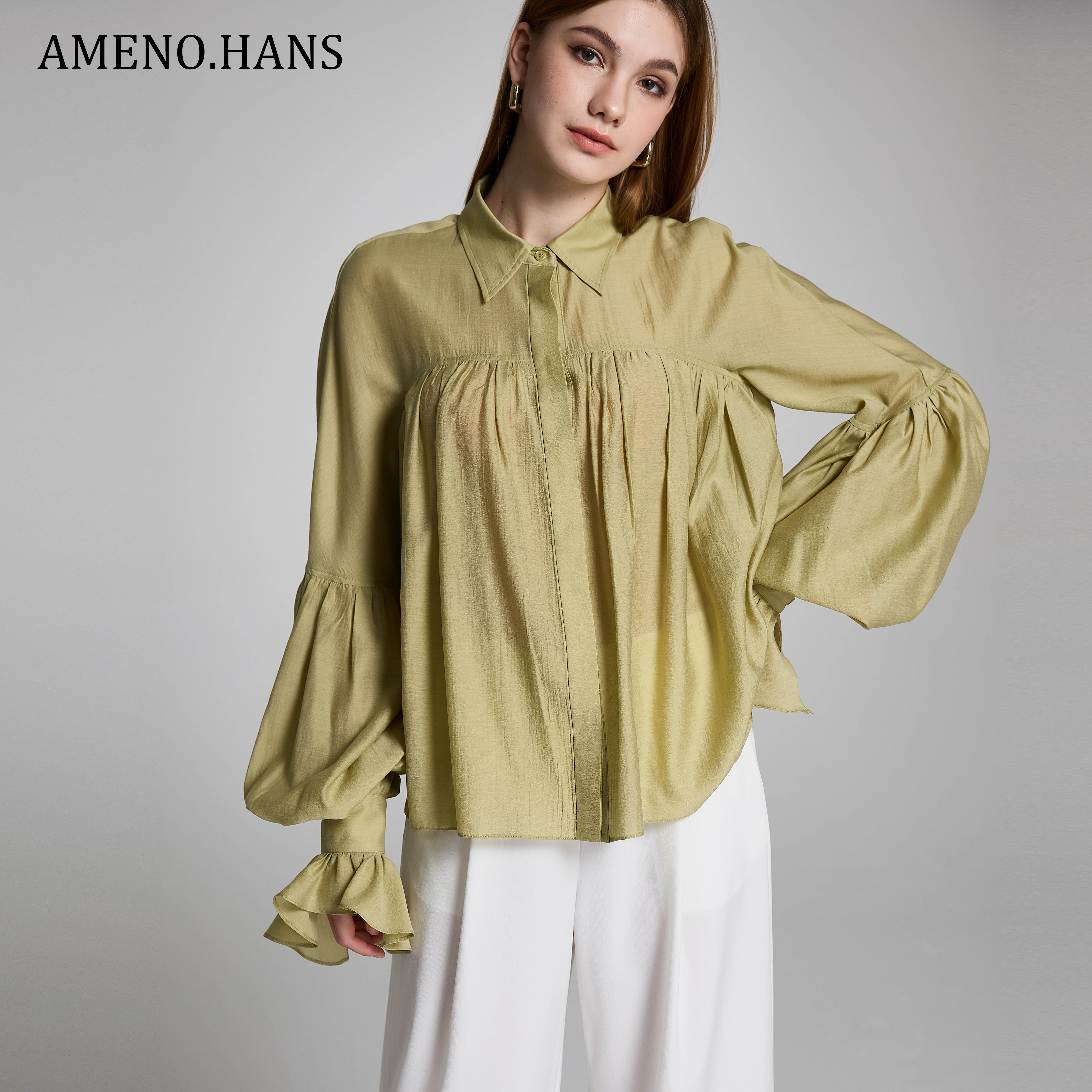 Hot Sale Loose Puff Long Sleeve Elegant Blouse for Women Shirts Blouses and Tops Fashionable
