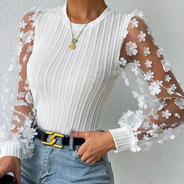 Summer Fashion Elegant Long Sleeve Casual Blouse Tops Custom Women Ladies Blouses