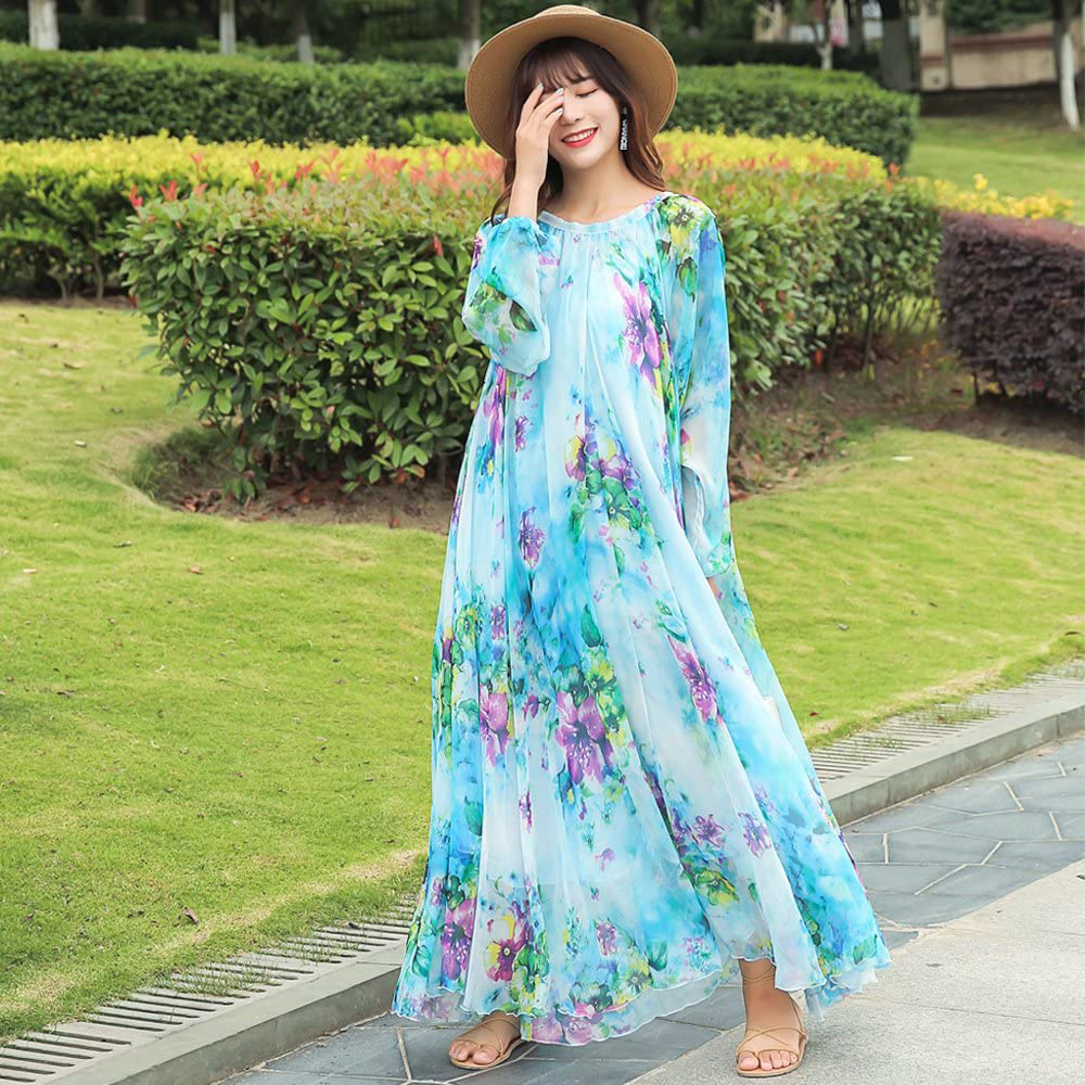 Women's Chiffon Floral Holiday Beach Bridesmaid Maxi Dress Sundress