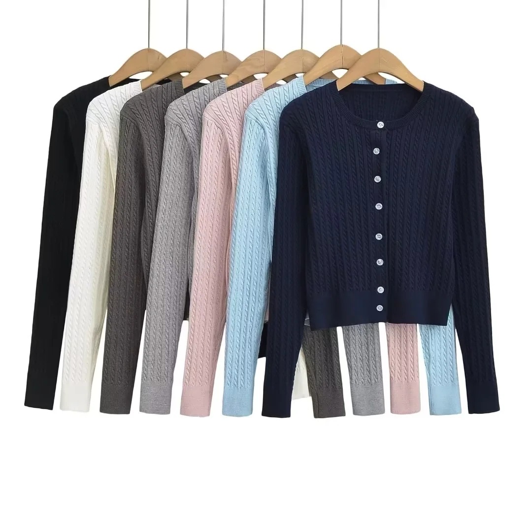 Women's 7-Colorway Long Sleeve Knitted 100% Polyester Cardigan Sweater Single Breasted Crew Neck Casual Fashion Autumn Warm