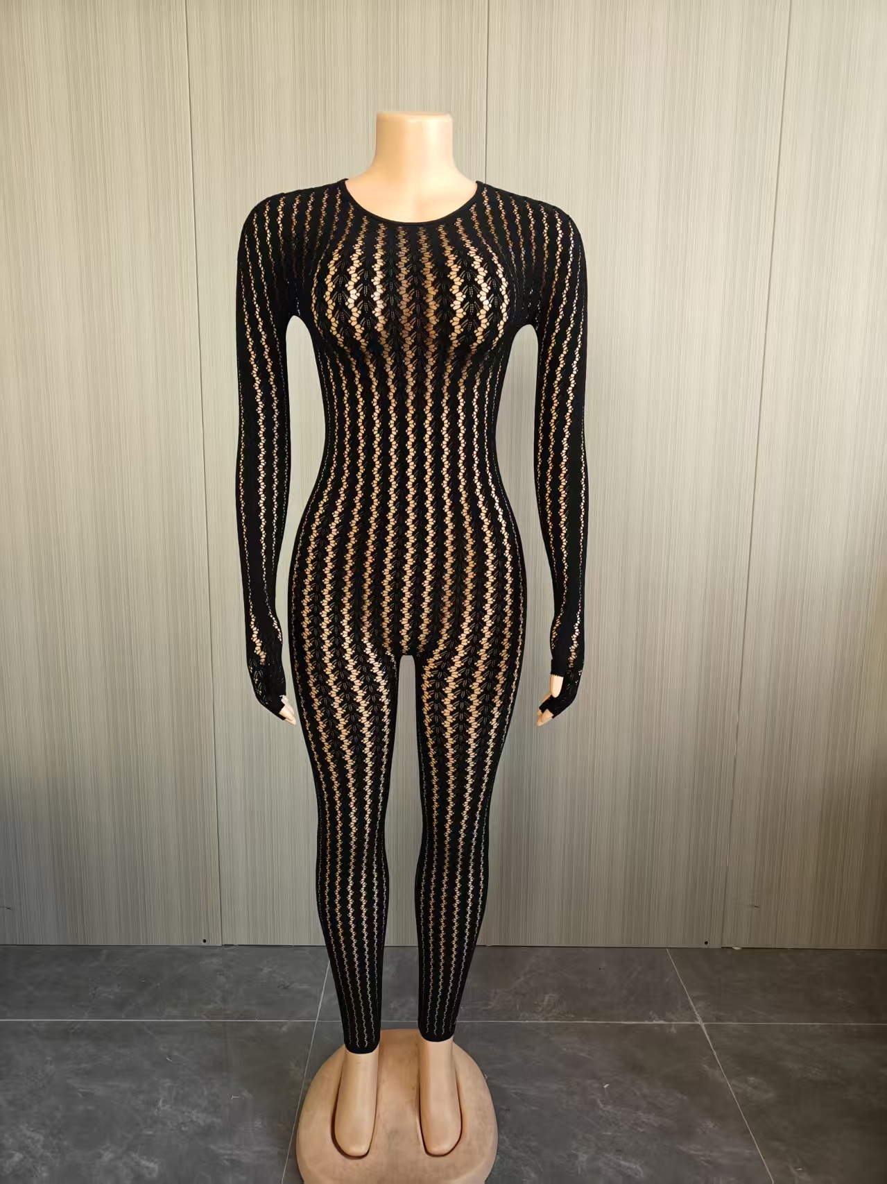 FF1470 Slim Fit Summer Sexy One-piece Stockings See-through Tight Body Suit Temptation Striped Mesh Jumpsuit Stretch Party Club