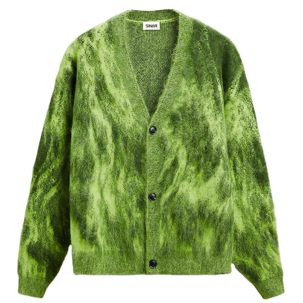 Custom Design OEM Mohair Sweater Men Fuzzy Long Sleeve Casual Knitwear Winter Jacket Knitted Jumper Cardigan Mohair Knit Sweater