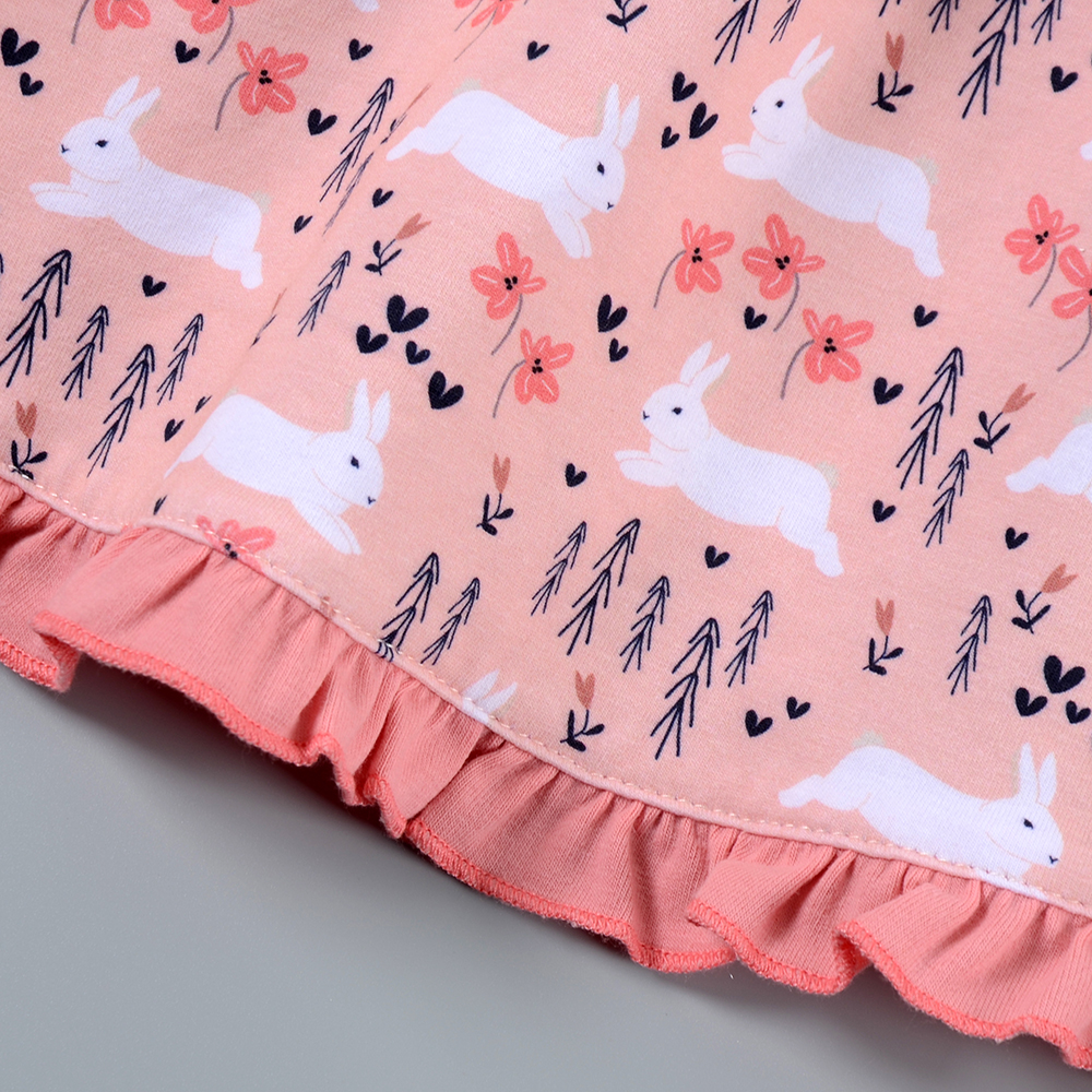 New Arrival Cute Rabbit Print Minidress &amp; Shorts Set for Girls Cotton Worested Fabric with Bow Animal Patterned Girls Clothing