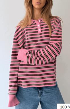 Women Y2K Vintage Striped Contrast Color Button Sweater Loose Fit Casual Long Sleeve Pullover
