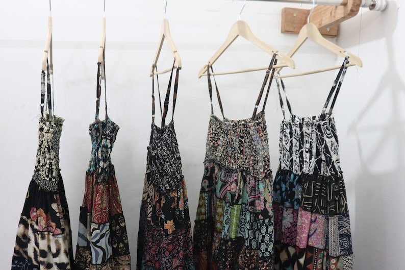 Assorted Wholesale boho hippie long maxi dress black patchwork dress boho midi prom